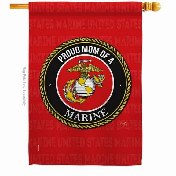 Breeze Decor  Proud Mom Marines House Flag Armed Forces Marine Corps 28 x 40 in. Double-Sided Decorative Vertical Flags for Decoration Banner Garden Yard Gift