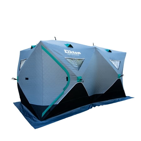 Elkton Outdoors Insulated Portable 6-8 Person Insulated Double Ice Fishing Tent With Ventilation Windows & Carry Pack: Ice Fishing Shelter Includes Tent, Carry Pack, Ice Anchors & Storage (Best Flip Over Ice Shelter 2019)