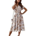 thumbnail image 1 of Sonducket Vestido camisero de manga corta con estampado de flores y cuello en V de verano, accesorio de ropa transpirable, regalos para viajes, Vestidos 2XL, 1 of 6