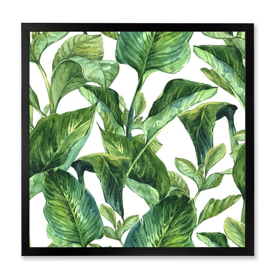 Designart 'Foliage Of Tropical Leaves On White' Tropical Framed Art Print