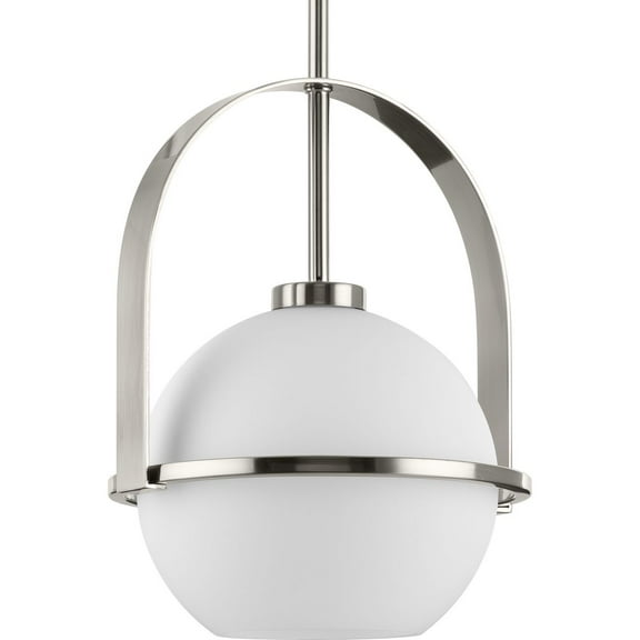 Progress Lighting Delayne 1-Light Pendant, Brushed Nickel, Opal Glass Globe, Steel Material, Mid-Century Design