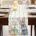 thumbnail image 3 of Happy Easter Table Runner, Spring Bunny Easter Eggs Floral Beige Wood Washable Cotton Linen Table Runners 36 Inches Long, Dresser Scarf Runner for Nightstand/End Tables/Round Tables 13''x36'', 3 of 9