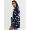 thumbnail image 3 of Women Oversized Cardigan Sweater 100% Cotton 2025 Fall Fashion V Neck Knit Button Front Casual Trendy Tops Navy Blue M, 3 of 7