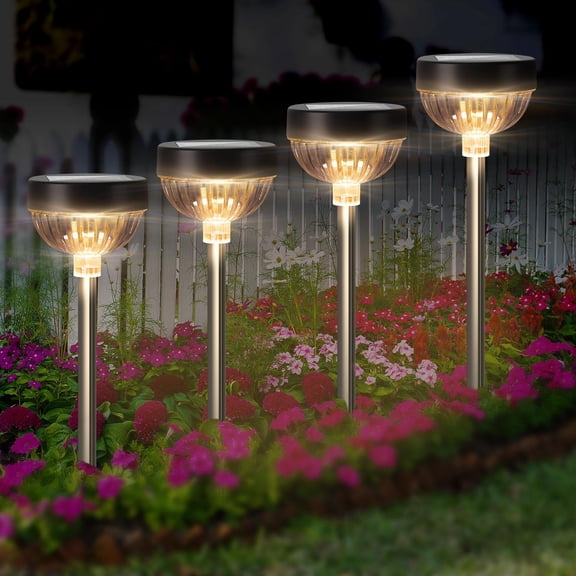 4 Pack Solar Pathway Lights, Waterproof 7 Color Changing Outdoor Landscape Lights, Auto Dusk to Dawn for Yard Garden Walkway