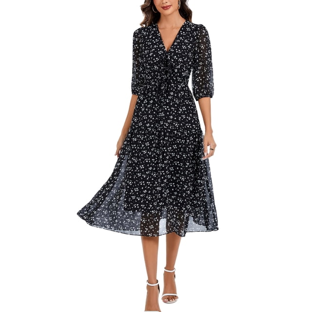 Vestido Kormei para mujer, casual, de verano, con estampado floral bohemio, cuello en V