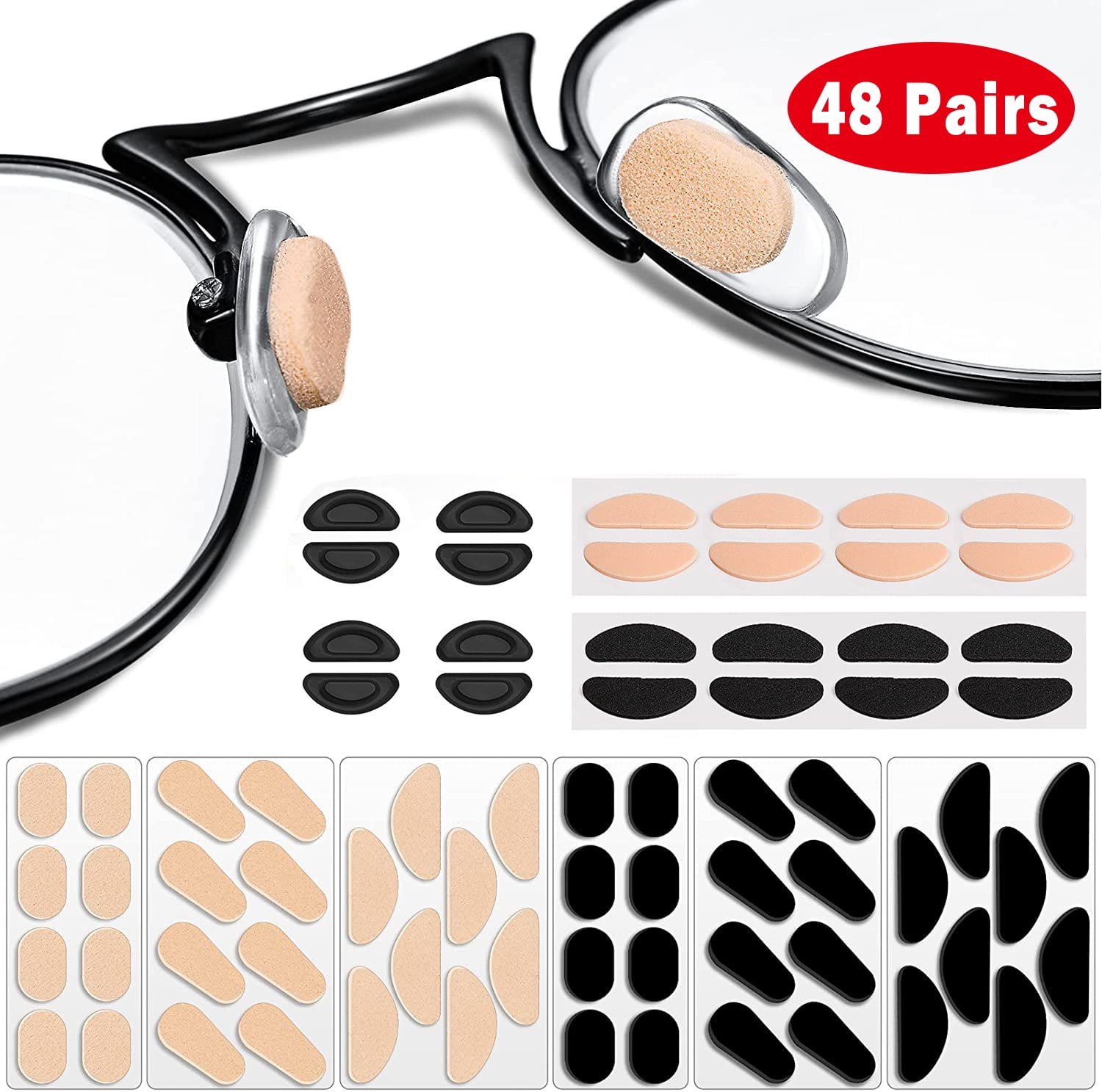 Homaful 48Pairs Glasses Nose pad Self Adhesive Foam Nose Pads Soft Thin