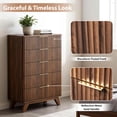 thumbnail image 3 of Ktaxon Fluted Large 5 Drawer Dresser Solid Wood Chest of Drawers with Soft Close Slides Storage Cabinet for Bedroom Living Room Entryway Walnut, 3 of 7
