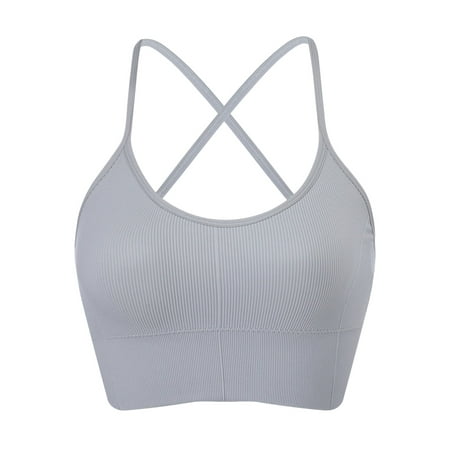 

CLZOUD Comfort Shaping Bra Women s Slim Strap Fit Back Sports Quick Drying and Shockproof Large Open Back Yoga Removable Chest Pad Bra Grey M