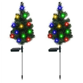 Best Choice Products Set of 2 24.5in Pre-Lit Pathway Christmas Trees Decor w/ LED Lights Berries Pine Cones Ornaments