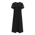 thumbnail image 5 of XIAOCHA Women's Eyelet Dress Loose Pleated Pocketed Short Sleeves Crewneck Midi Dress Breathable Casual Everyday Dresses, 5 of 5