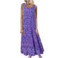 thumbnail image 2 of qILAKOG Women's Summer Dresses Plus Size Casual Sleeveless Crewneck Swing Sundress Fit & Flare Flowy Tiered Maxi Dress Ethnic Style Printed Loose Ankle-Length Dress with Pockets Purple Size XXXL, 2 of 6