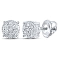 thumbnail image 2 of Boucles d'Oreilles Rondes en Or Blanc 10kt pour Femmes avec Diamants et Fleurs en Grappe 1/6 Cttw, 2 of 2