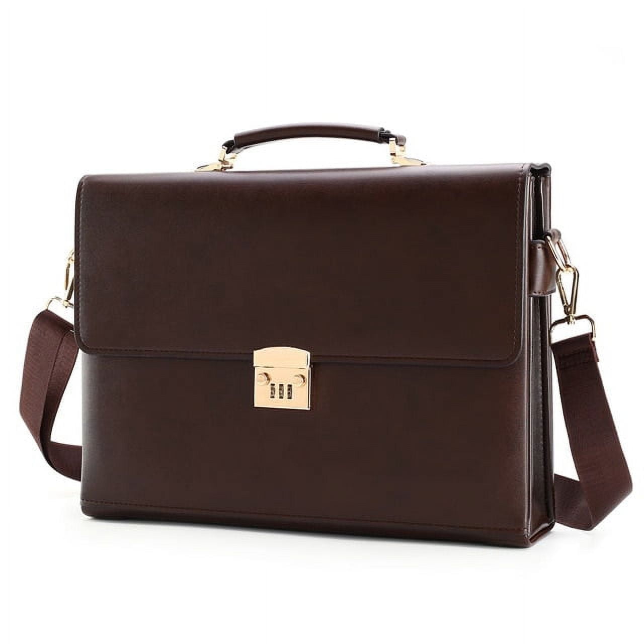 Quarryus Password Lock Briefcase for Men Leather Portfolio Large Capacity Office Computer Bag