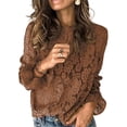 thumbnail image 2 of Sonducket Blusa de mujer Camisa de encaje hueco Top de color sólido Prendas para la parte del cuerpo Marrón 3XL, 2 of 4