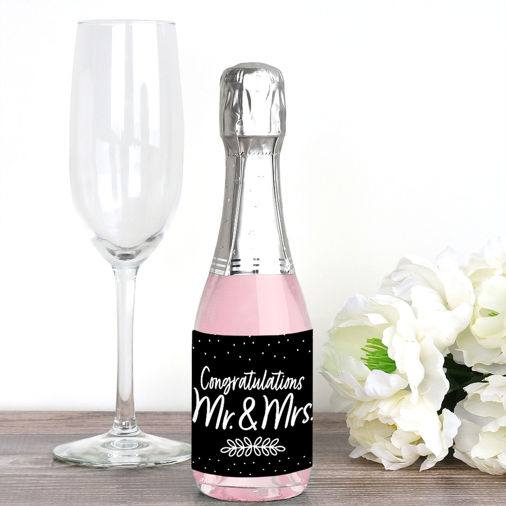 big dot of happiness mr and mrs mini wine and champagne bottle label stickers black and white wedding or bridal shower favor gift for women and men set of 16 walmart com