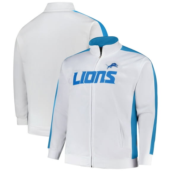 Men's Fanatics White Detroit Lions Big & Tall Tricot Full-Zip Track Jacket