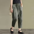 thumbnail image 3 of AILIYIL New Loose Solid Color Cotton And Linen Lace Up Elastic Waist Pants With Pocket (Green,XL), 3 of 5