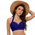 thumbnail image 4 of Siilsaa Swimsuit Top Women's Push Up Sexy Adjustable Twist Ruced Front Bikini Swimsuit Top Only Dark Blue,XXL, 4 of 7