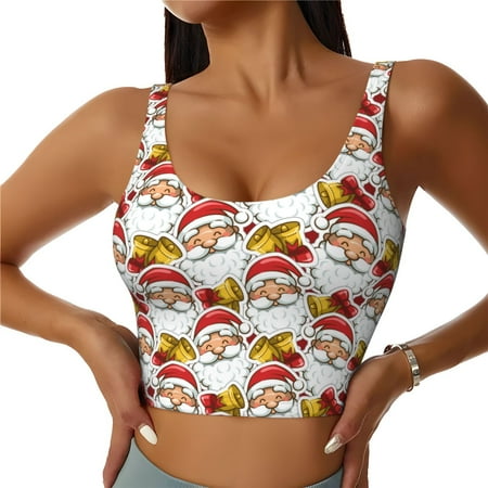 Adobk Santa Claus bells Print Sports Bras for Women Longline Workout Crop Tank Tops Padded with Built in Shelf Padded Sports Bra-X-Large