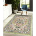thumbnail image 4 of Ethnic Decorative Rug, Bohemian Retro Themed Floral Detail Cultural Abstract Shapes Flourish, Quality Carpet for Bedroom Dorm and Living Room, 6 Sizes, Pistachio Green Pink Teal, by Ambesonne, 4 of 4