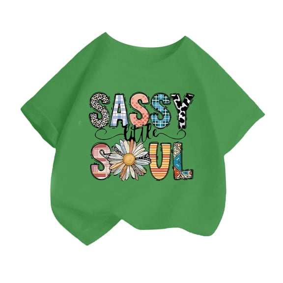 HNMKIU Fashion Printed Round Neck Loose Fit Short Sleeve Tee for Girls Summer Casual Comfort Top Green,12-14 Years