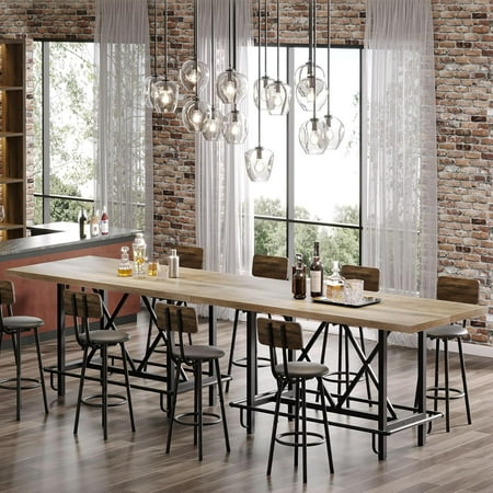 Tribesigns Dining Table for 6 People Industrial Rectangular Kitchen Table with Metal Footrest for Dining Room (Gray)