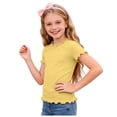 thumbnail image 5 of Toddler Girls solid color short sleeve shirt T Shirts Ruffle Short Sleeve Summer 0-24 Months 2t 3t 4t 5t 6t 7t Pleated Crewneck Casual Tops Tees Blouses Gibobby,7-8 Years,Yellow, 5 of 6