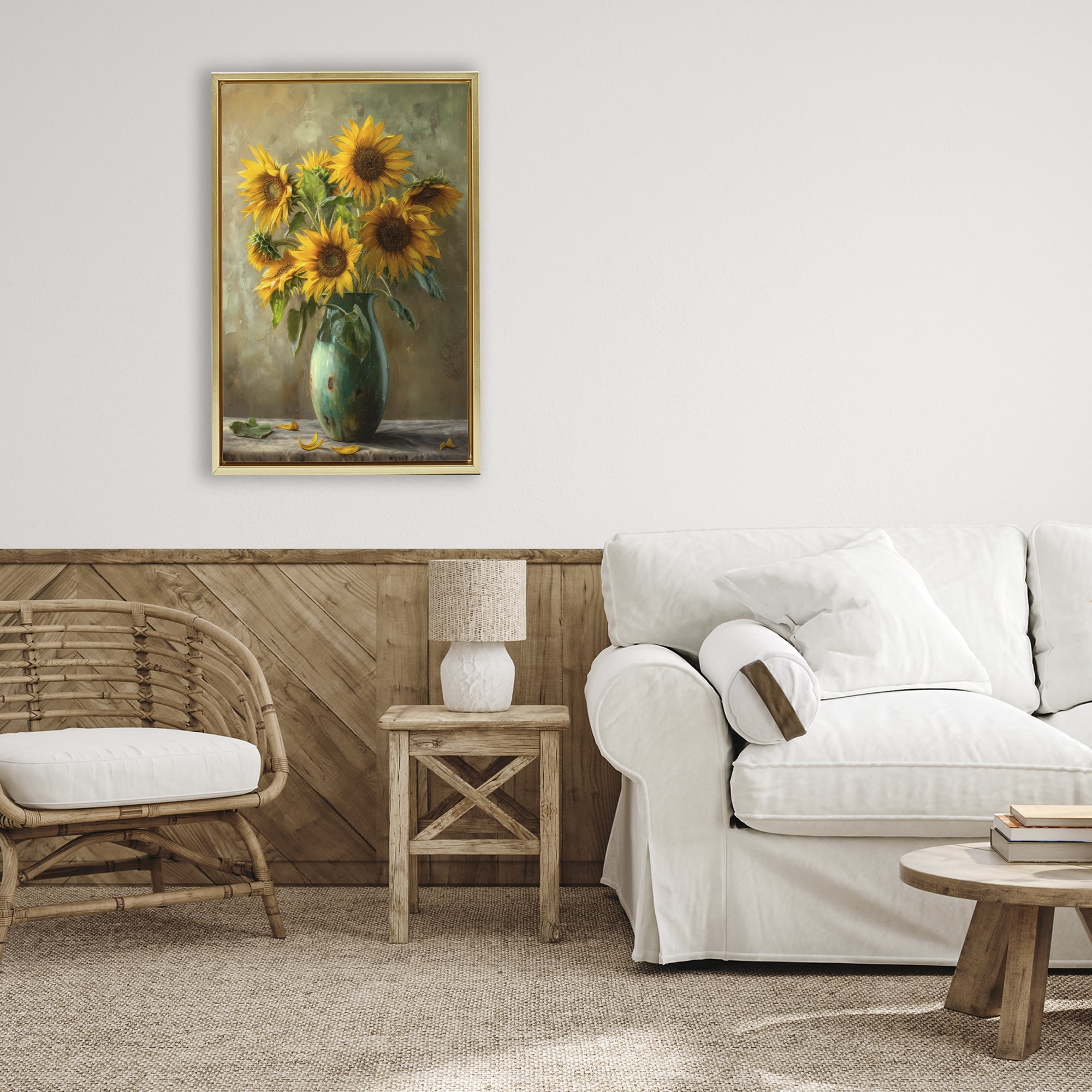 Stupell Industries Moody Sunflower Vase Gold Framed Floater Canvas Wall Art, design by Creative Studio