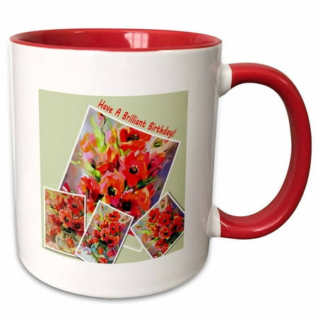 3drose Have a Brilliant Birthday Artistic Poppy Collage 15oz Two-tone Red Mug