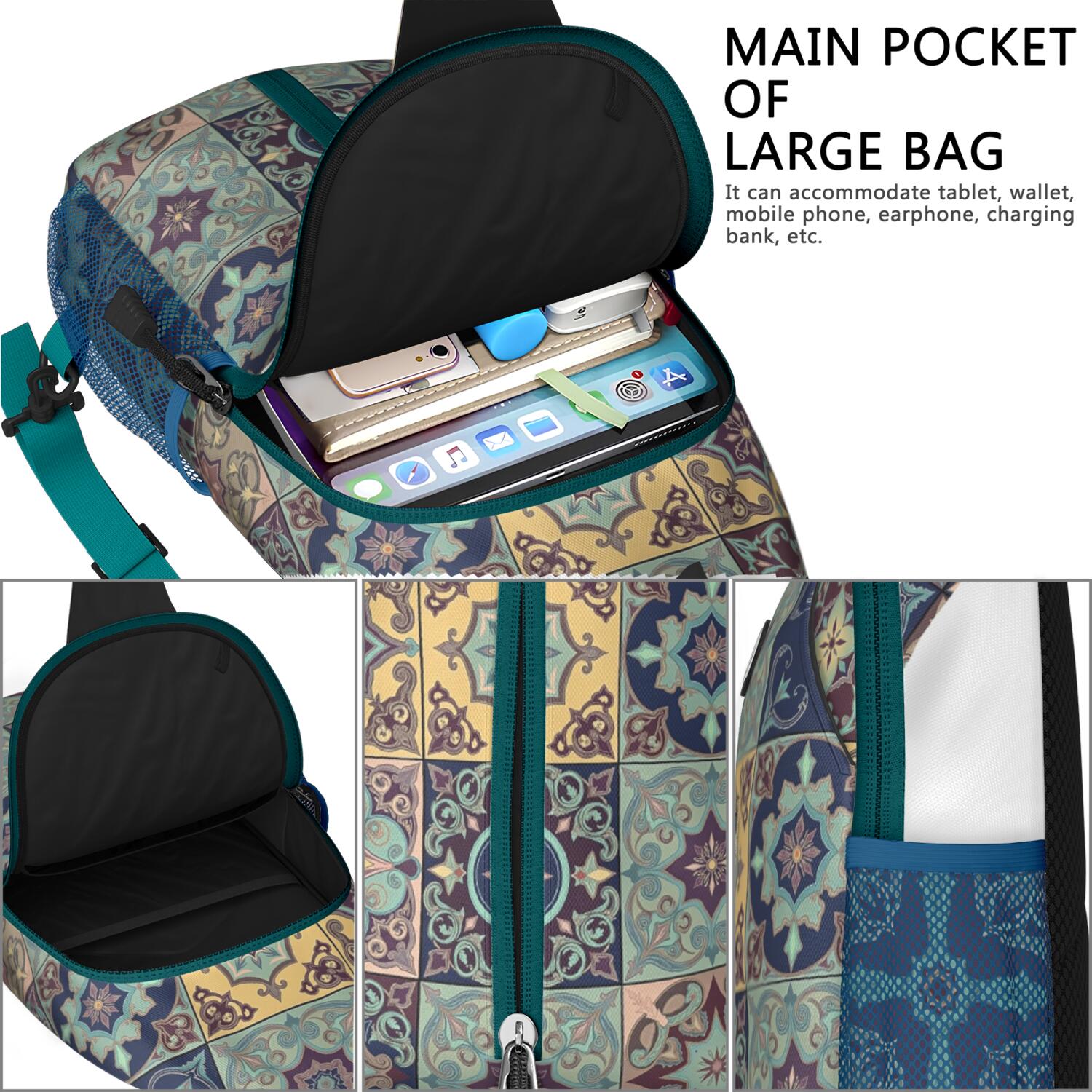 Crossbody Sling Bag Hiking Casual Sport Daypack Bohemian Tribal Travel Backpack Backpack Purse for Women Men