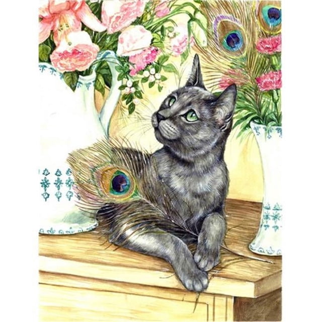 Carolines Treasures CDCO0035GF Cat & Peacock Feathers Flag Garden Size