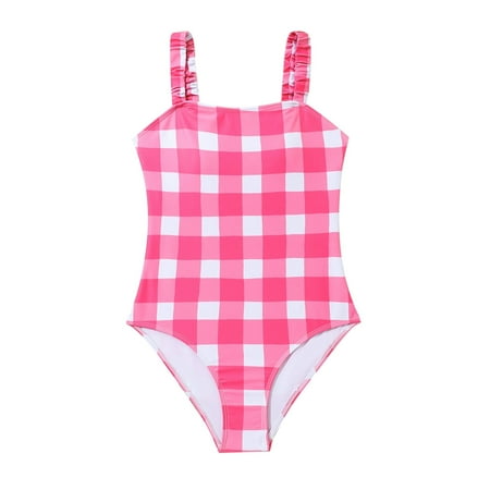 Baby Swimsuit Girl Kids Girls Summer Swimsuit  Child Skintight Bikini 2 Piece Plaid Prints Swimwear Swimsuits for Teens Pink 12 Years-13 Years