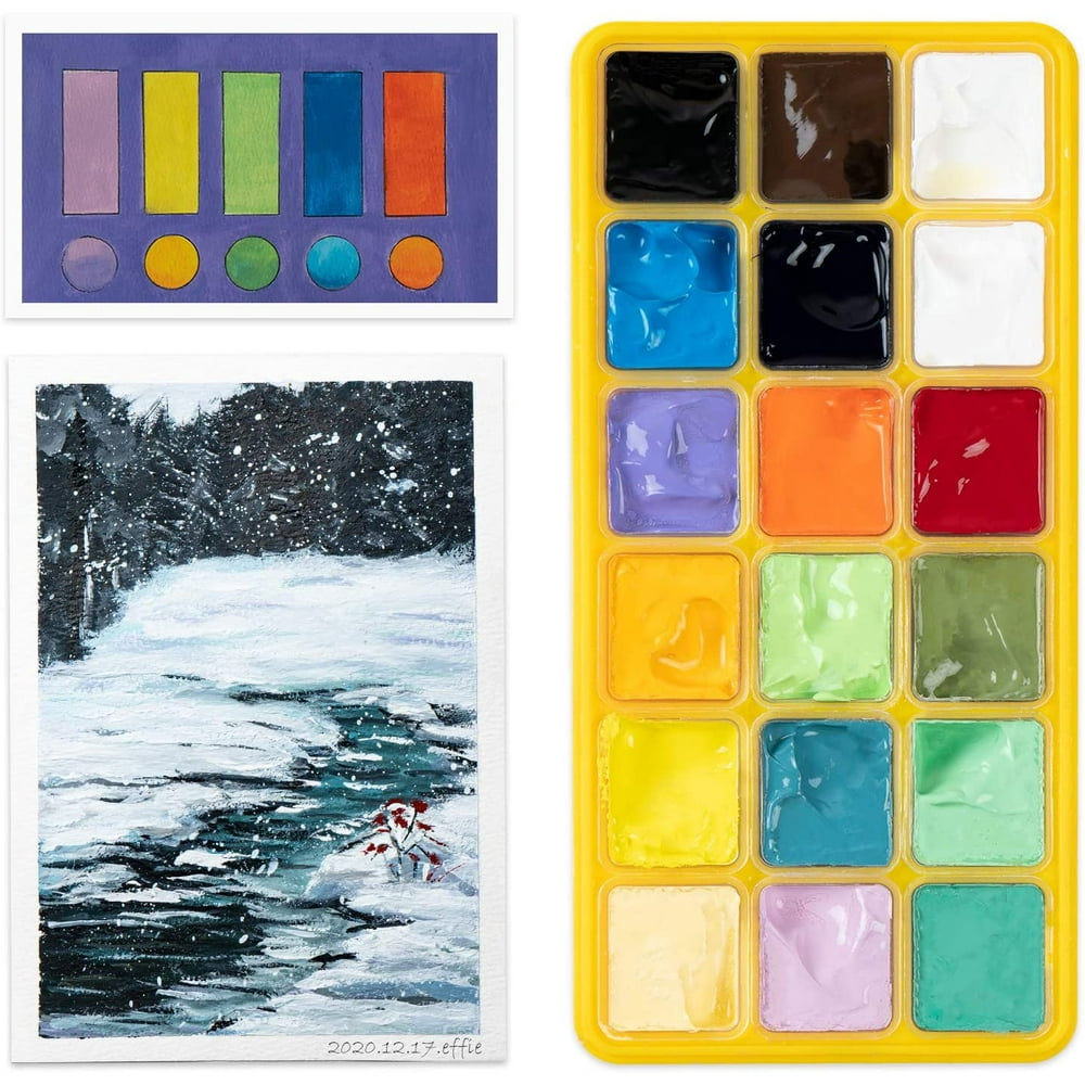 Arrtx Gouache Paint Set, 18 Colors x 30ml Jelly Cup Design Gouache with