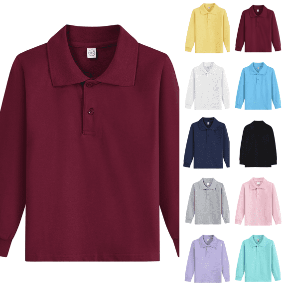 Toddler Kids Long Sleeve Polo Shirt Solid Casual Gentleman Top for Holiday School Boys Girls Wine 100