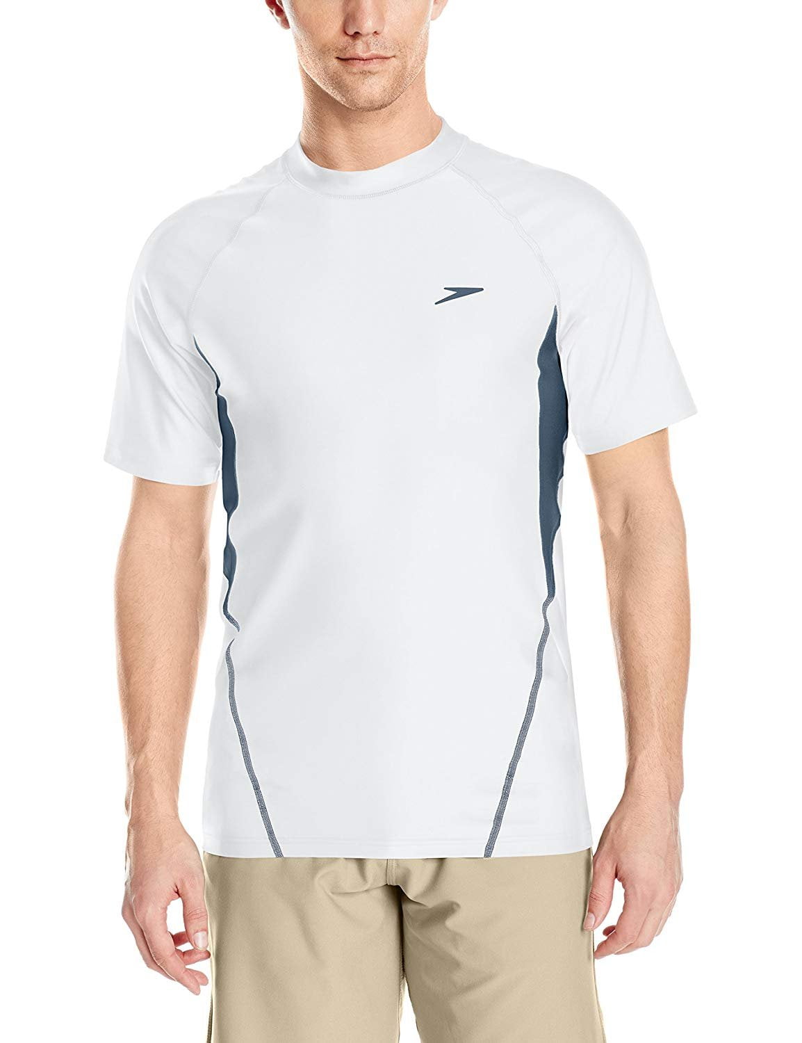 Speedo Men's Fitness UV Protection Rashguard Swim Shirt (White, Small