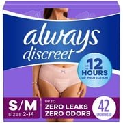 Always Discreet Adult Incontinence Underwear for Women, Size S/M, 42 CT