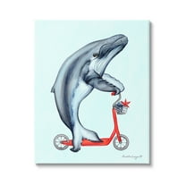 Stupell Industries Whale Riding Red Scooter Marine Sea Life Graphic Art Gallery Wrapped Canvas Print Wall Art, Design by Amelie Legault