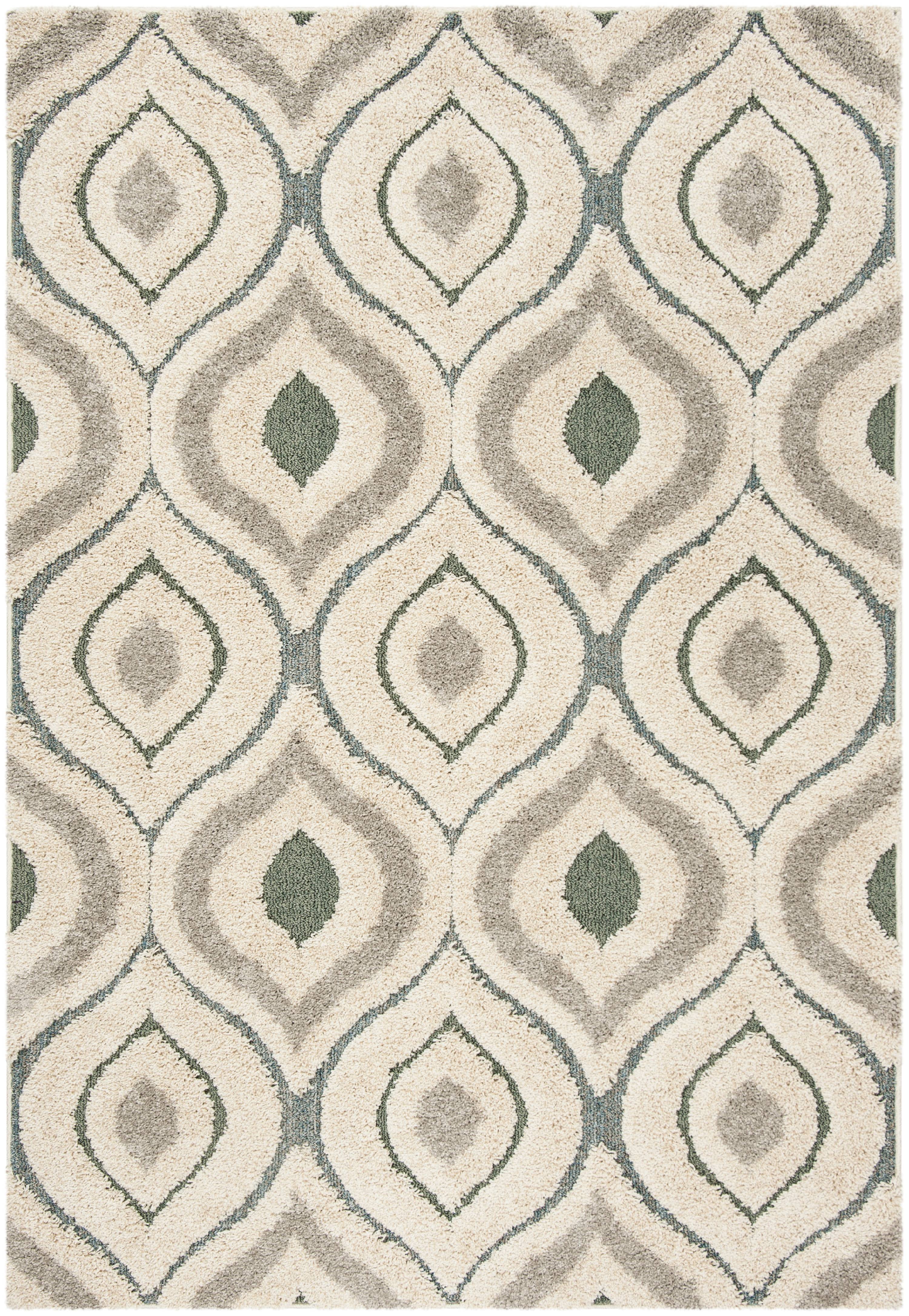 SAFAVIEH Florida Declan Geometric Swirls Shag Area Rug, Cream/Light Blue, 5'3" x 7'6"