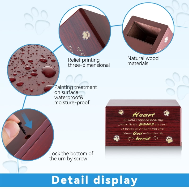 Zecic Dog Cremation Urn with Carved Word Small Pet Funeral Ashes Box Wood Memorial Box
