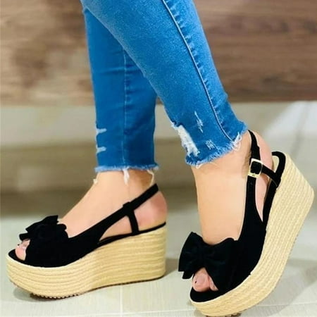 

BRISEZZS Platform Sandals for Women Casual Wedges Open Toe Summer Slide Sandals #122 Black
