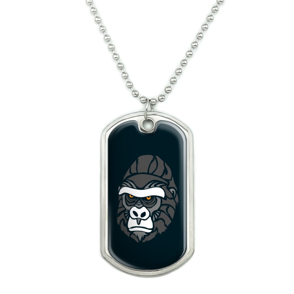 Gorilla Face Military Dog Tag Pendant Necklace with Chain