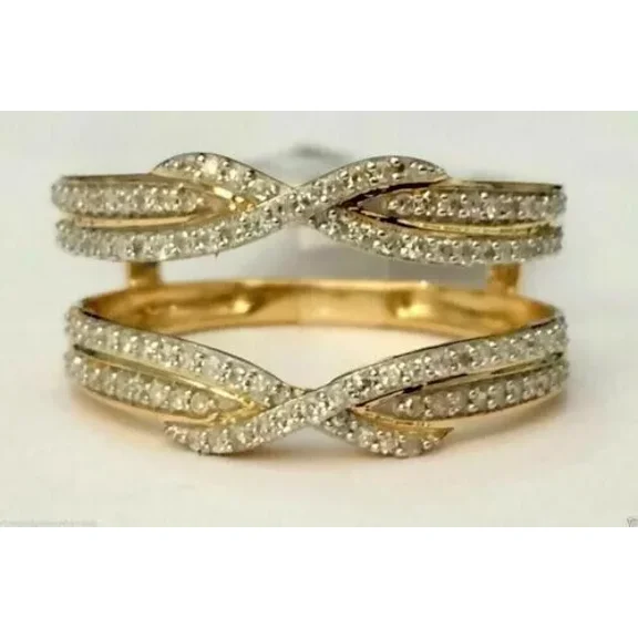 1.80 CT Round Cut White Lab-Created Diamond Enhancer Wedding Ring Guard Wrap 14k Yellow Gold Plated