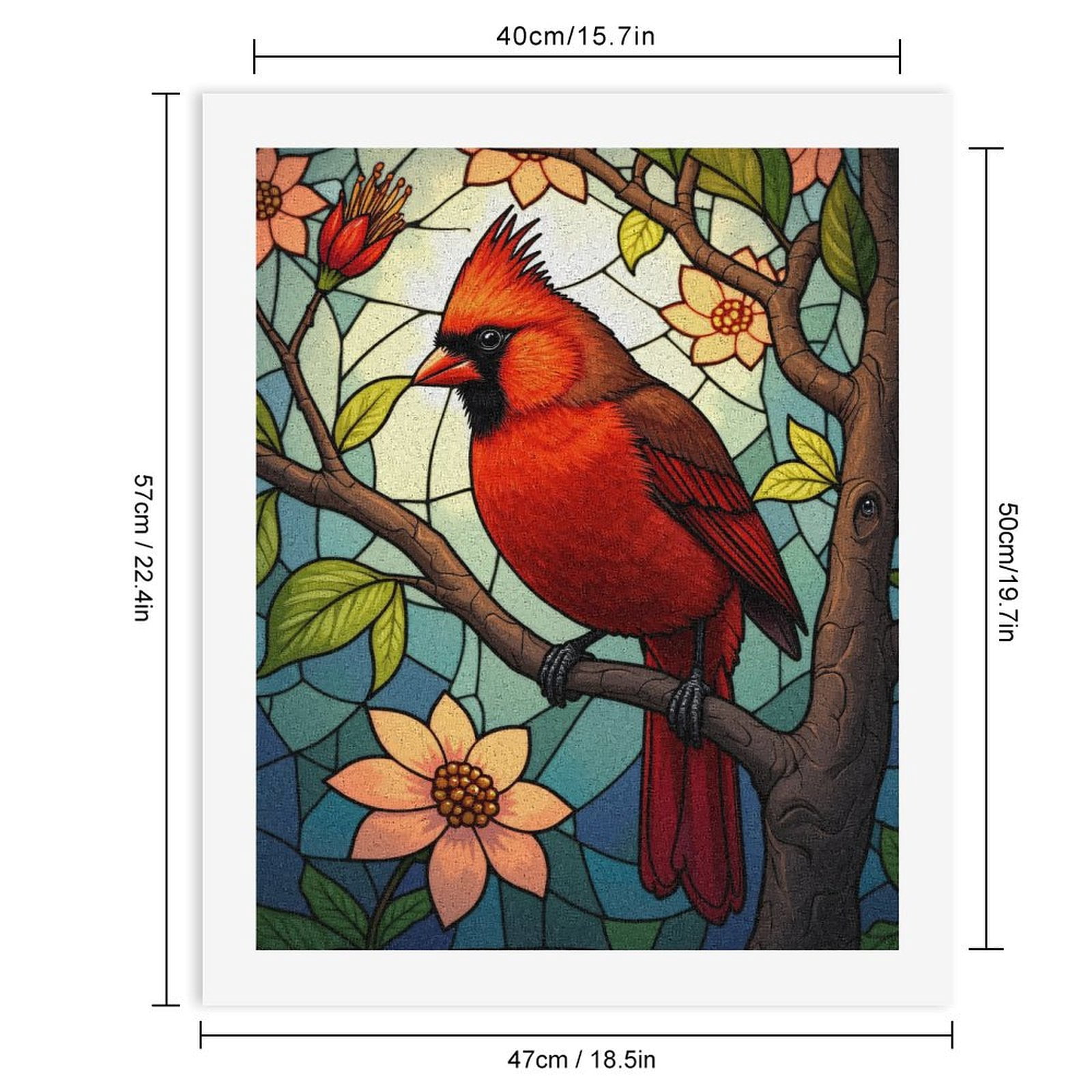 Paint By Numbers Kit for Adults Beginner - DIY Red Bird Stained Glass Art Flora Canvas Painting Kits for Adults, Frameless Paint By Number for Adults for Home Wall Decor 16x20 Inch