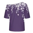 thumbnail image 6 of JTZGDY Womens Cotton Oversized Tshirts Funny Stars Printed Summer Boat Neck Off Shoulder Short Sleeve Basic Tunic Tees Tops Loose Fit Streetwear Clothes Purple L, 6 of 7