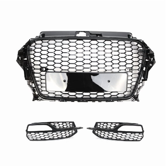 Pinypikaka Bumper Grille Sport Hex Mesh Grill with Fog Light Grill Cover Compatible for Audi A3 Sport Edition S-Line 2013-2016, 8V3807681Q, 8V3807681G, 8V3807682L, 8V3807682G