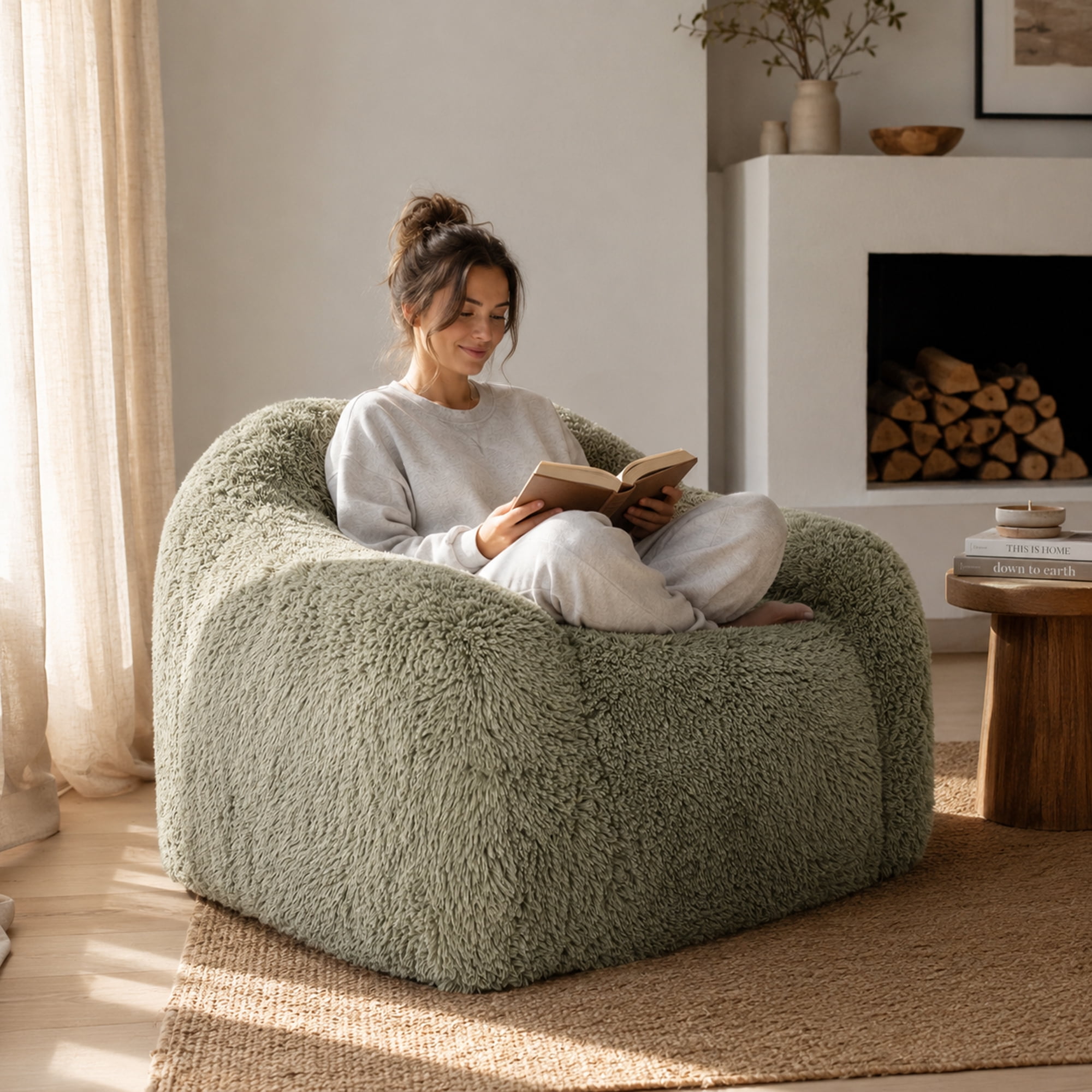 Aenkyo 40.6 Inch Faux Fur Single Sofa Chair, Comfy Lounge Chair in a Box, Green
