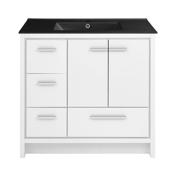 Virage 36 in. White Bathroom Vanity With Black Ceramic Sink Top