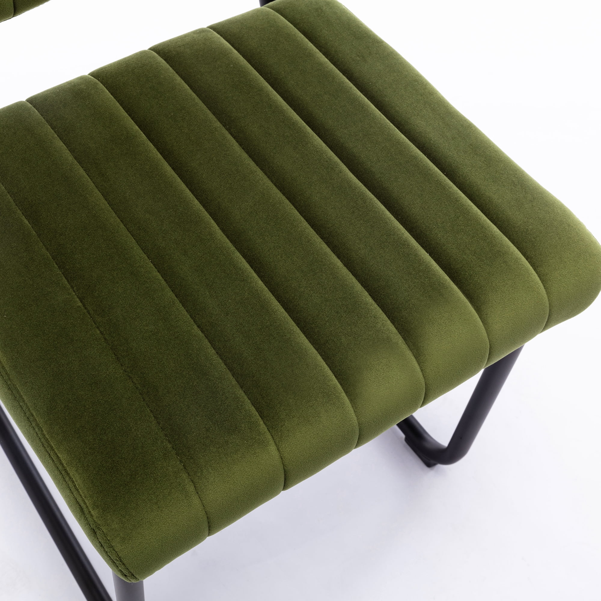 Zesthouse Mid Century Modern Dining Chairs Set of 2, Velvet Upholstered Dining Room Chairs with Metal Legs, Tufted Channel Kitchen Chairs for Dining Living Room, Green
