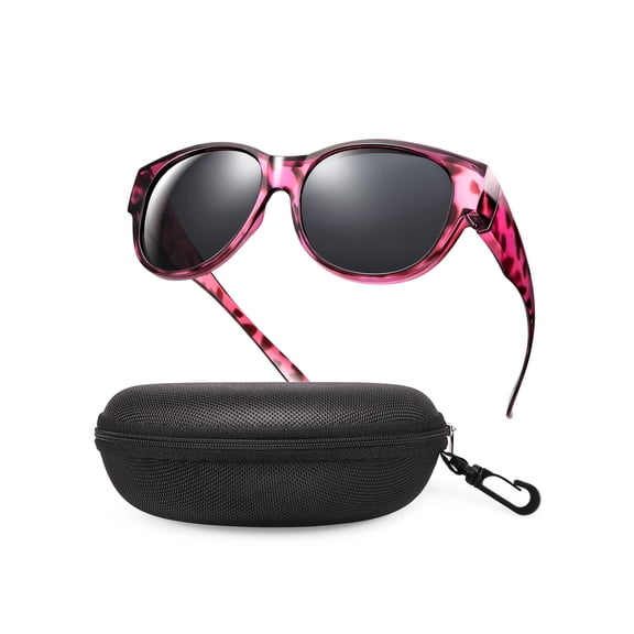 TINHAO Fit Over Glasses Sunglasses with Hard Case, Wrap Around Cat-Eye Polarized Wear Over Rx Glasses, UV400 Protection, Gift Ready