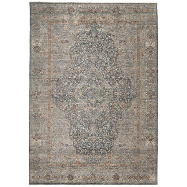 Gilford Rustic Persian Farmhouse Area Rug, Denim 9ft-6in x 12ft-7in -